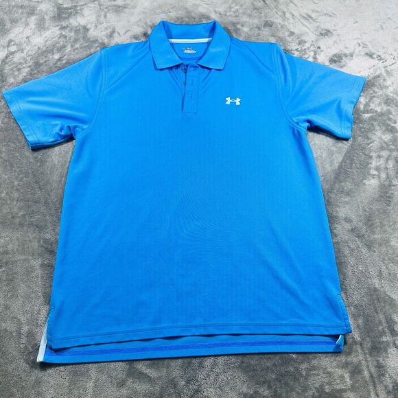 Under Armour Polo Shirt Men's Medium Blue Adult Loose Heatgear Golf Short Sleeve - Picture 1 of 10